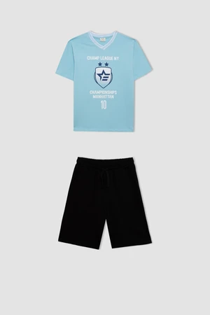 DEFACTO Boy's Printed Short Sleeve T-Shirt Shorts 2-Piece Set