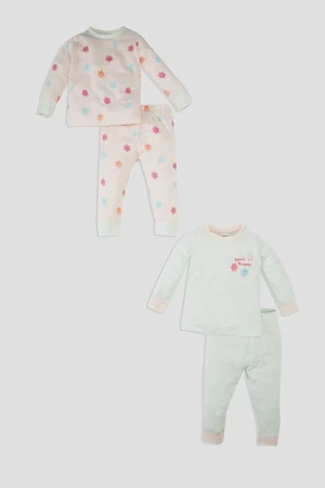 DEFACTO Baby Girl Food Printed Long Sleeve Top Long Bottom Cotton 4-Piece Pajama Set