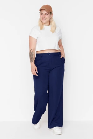 Trendyol Curve Navy Blue Wide Leg/Wide Leg Woven Plus Size Fabric Trousers