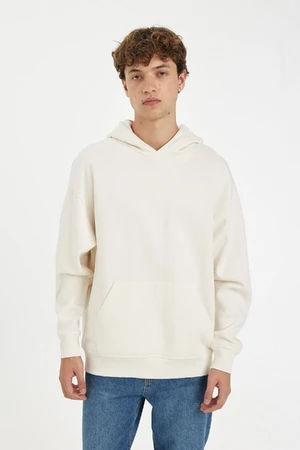 DEFACTO Men's Ecru Oversize Fit Hooded Pocket Basic Sweatshirt