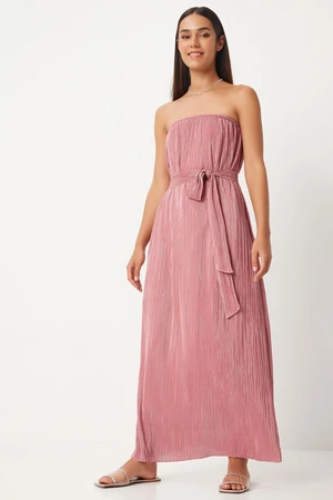 Happiness İstanbul Women's Pink Strapless Belted Pleated Dress