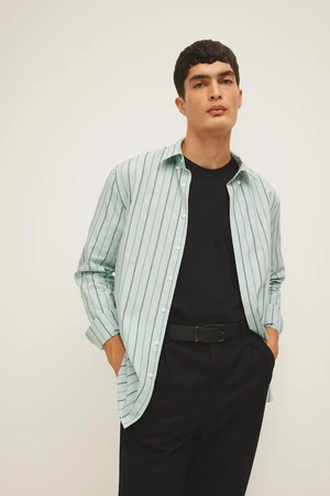 DEFACTO Modern Fit Polo Collar Striped Woven Long Sleeve Shirt