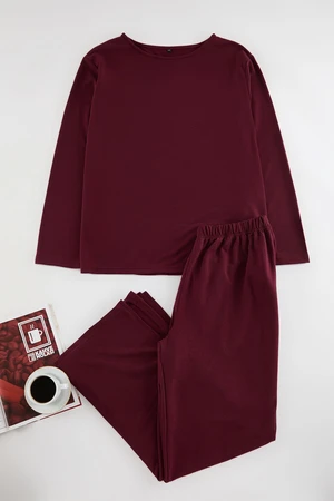 Trendyol Curve Claret Red Knitted Pajama Set with Slits