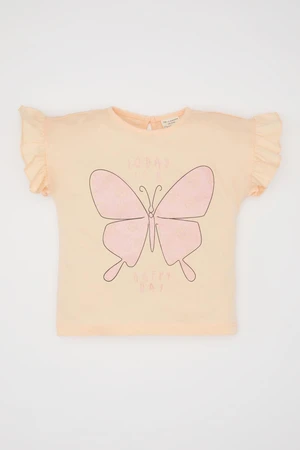 DEFACTO Baby Girl Crew Neck Butterfly Printed Short Sleeve T-Shirt