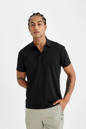 DEFACTO Fit Black Standard Fit Regular Cut Polo Collar Short Sleeve Polo Shirt