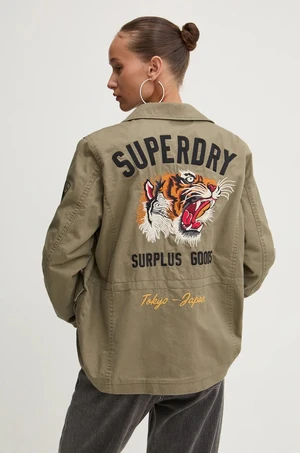 Bavlněná bunda Superdry zelená barva, W5011762A-NY8