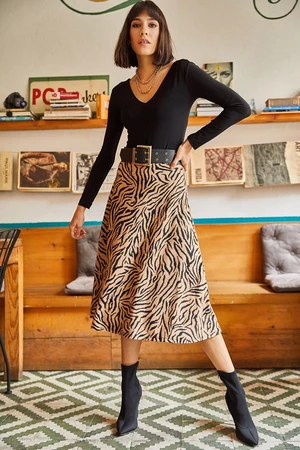 Olalook Dámská sukně s elastickým pasem, semišovou texturou a vzorem zebry ve tvaru A.