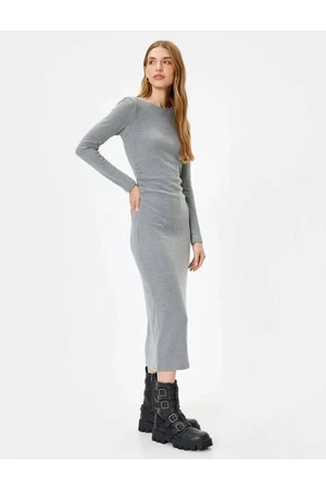 Koton Midi Length Pencil Dress Ribbed Long Sleeve Crew Neck Slim Fit