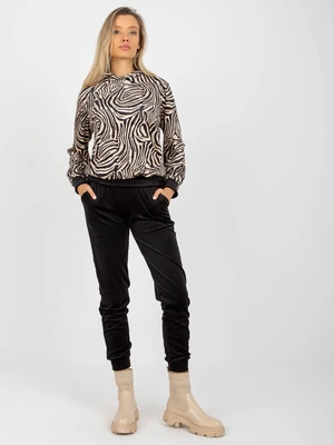 Beige-black velour set with the RUE PARIS leopard print sweatshirt