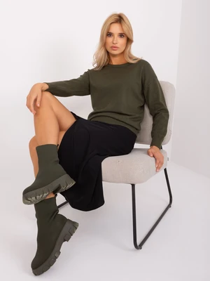 Classic khaki sweater with a round neckline