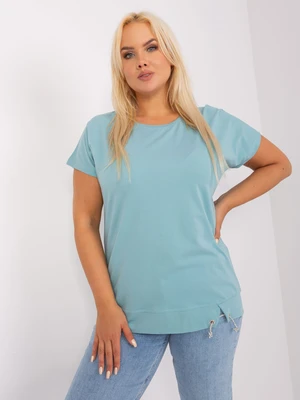 A pistachio blouse with a larger size with short sleeves