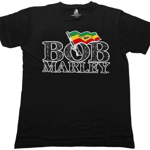 Bob Marley T-Shirt Flag Logo Unisex Black 2XL