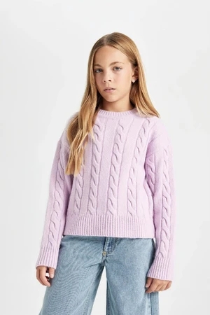 DEFACTO Girl's Crew Neck Hair Knitted Sweater