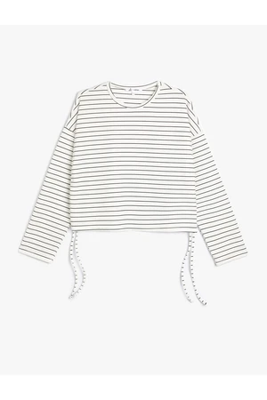 Koton Crop Sweatshirt with Tie Detail on the Sides, Crew Neck, Comfortable Fit