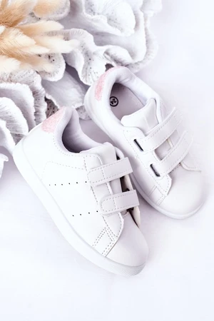 Children's Velcro Sneakers White-Pink Cute Girl