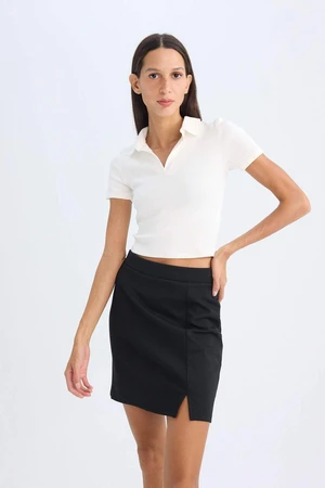 DEFACTO A Cut Normal Waist Basic Straight Slit Black Mini Skirt