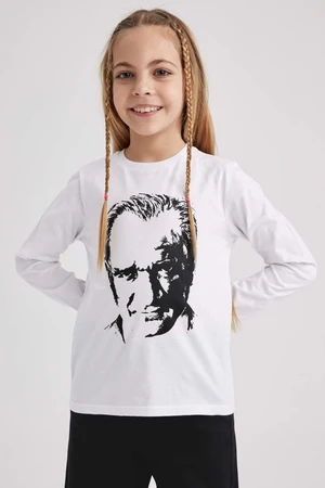 DEFACTO Girls Atatürk Printed Long Sleeved T-Shirt