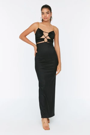 Trendyol Black Evening Dress With Chain Strap Detailed Long Evening Dress