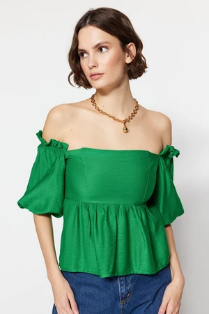 Trendyol Carmen Green Woven Collar Blouse