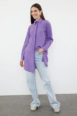 Trendyol Purple Midi Length Crinkle Woven Shirt