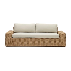 Kremowo-naturalna sofa ogrodowa ze sztucznego rattanu Portlligat – Kave Home