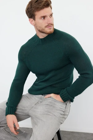 Trendyol Emerald Green Slim Fit Slim Cut Half Turtleneck Raglan Sleeve Plain Basic Knitwear Sweater