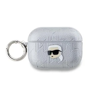 Pouzdro Karl Lagerfeld PU Embossed Karl Head pro AirPods 3, stříbrná