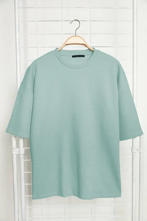 Trendyol Basic Mint Oversize/Wide Cut Textured Waffle Short Sleeve T-Shirt