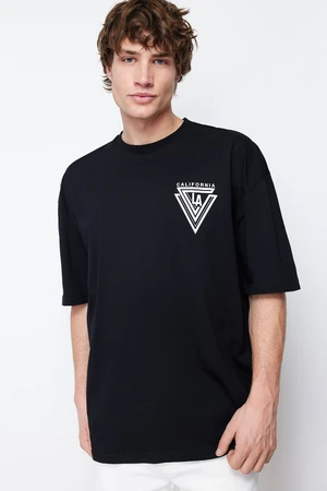 Trendyol Black Oversize/Wide Cut City Printed 100% Short Sleeve T-Shirt