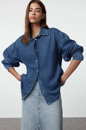 Trendyol Navy Blue Oversized Denim Shirt