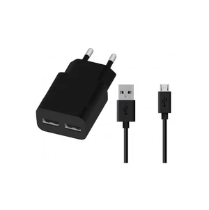 Nabíjačka WG 2xUSB 2,4A + kábel Micro USB, čierna