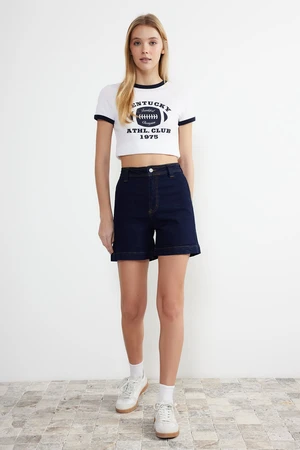 Trendyol Blue Fitted Stitch Detail High Waist Denim Shorts