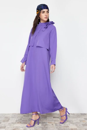 Trendyol Purple Collar Tie Detailed Woven Dress