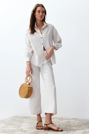 Trendyol Ecru Linen Look Woven Shirt-Pants Set