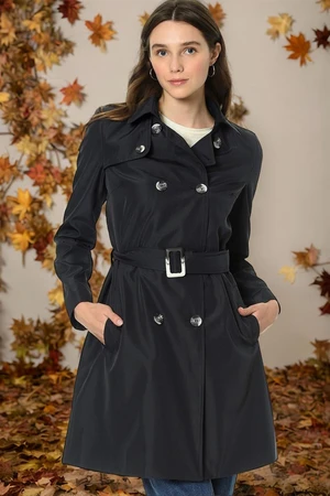 Z6642 DEWBERRY WOMEN'S TRENCH COAT-PLAIN NAVY BLUE