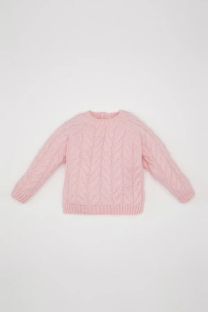 DEFACTO Baby Girl Light Pink Crew Neck Knitted Patterned Knitwear Sweater