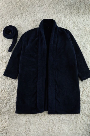 Trendyol Navy Blue Belted Wellsoft Winter Knitted Dressing Gown