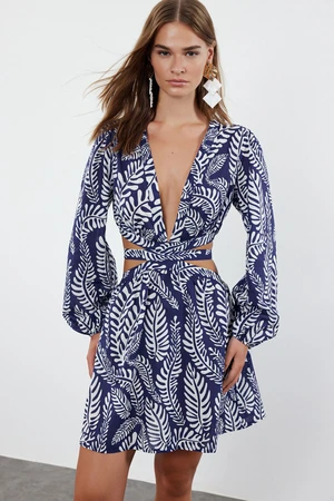 Trendyol Geometric Patterned Mini Woven Cut Out/Window Beach Dress