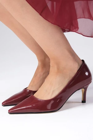 Mio Gusto Claudine Claret Red Color Patent Leather Blunt Pointed Toe Women's High Heel Shoes