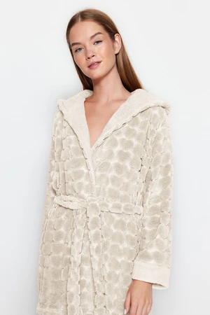 Trendyol Ecru Belted Heart Patterned Polar Winter Knitted Dressing Gown