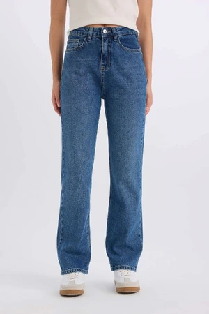 DEFACTO Straight Fit High Waist Ankle Length Jean Washed Trousers