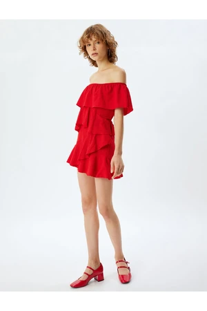 Koton Ruffle Dress Mini Boat Neck Off Shoulder Relaxed Fit