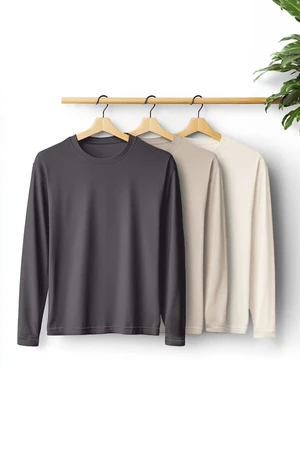 Trendyol Anthracite-Stone-Ecru Plus Size Slim/Slim Cut Crew Neck 3-Pack Basic T-shirt