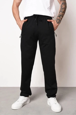 14308 Dewberry Straight Leg Pocket Zipper Detailed Sweatpant-BLACK