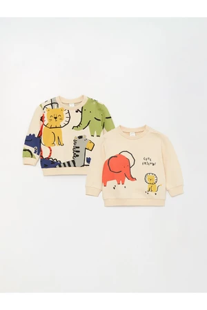 LC Waikiki Crew Neck Printed Long Sleeve Baby Boy Sweatshirt 2 Pack