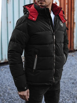 Men's winter quilted jacket with hood black Dstreet