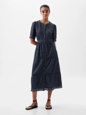 GAP Denim Midi Dress with Lace - Women's