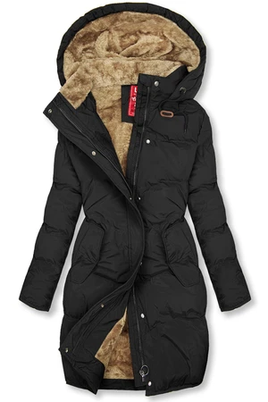 Winterjacke mit kuscheliger Teddy Fleece schwarz