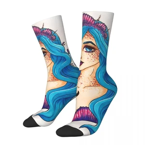 Crazy Sock for Men Mermaid Hip Hop Harajuku Ocean Eyes Happy Quality Pattern Printed Boys Crew compression Sock Novelty Gift