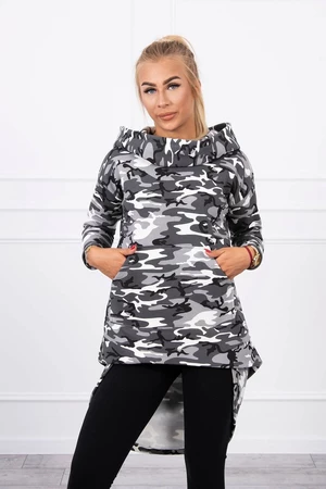 Long Back Sweatshirt camo grey+black